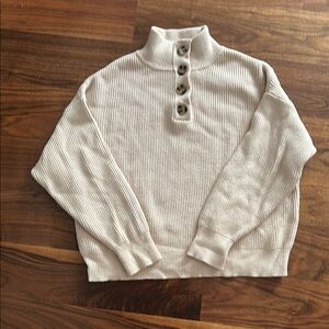 Mango Beige Ribbed Button-Up Sweater